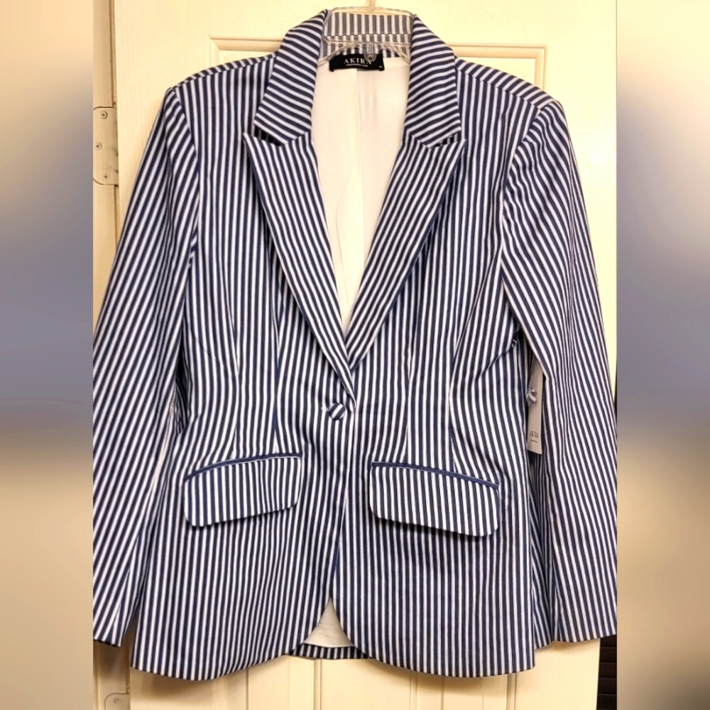 Akira  Blue Striped Women's Blazer and Shorts Set.